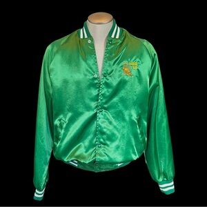80s Green SATIN Baseball Bomber Jacket / L XL
